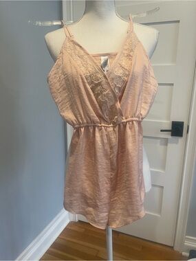 Forever 21 Women's Pink Lace Trim Satin Romper . Size S